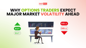 Options trader analyzing charts with buy and sell signals showing market volatility