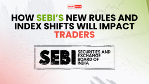 SEBI’s new rules and index shifts impacting traders, with the SEBI logo and a stock market graph background under Smart Disha Academy branding