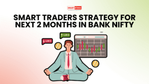 Illustration of a calm trader sitting cross-legged near Bank Nifty charts showing price moves and smart trading strategy