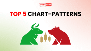 Smart Disha thumbnail showing TOP 5 CHART PATTERNS text with green bull, red bear, and candlestick icons representing stock market trends