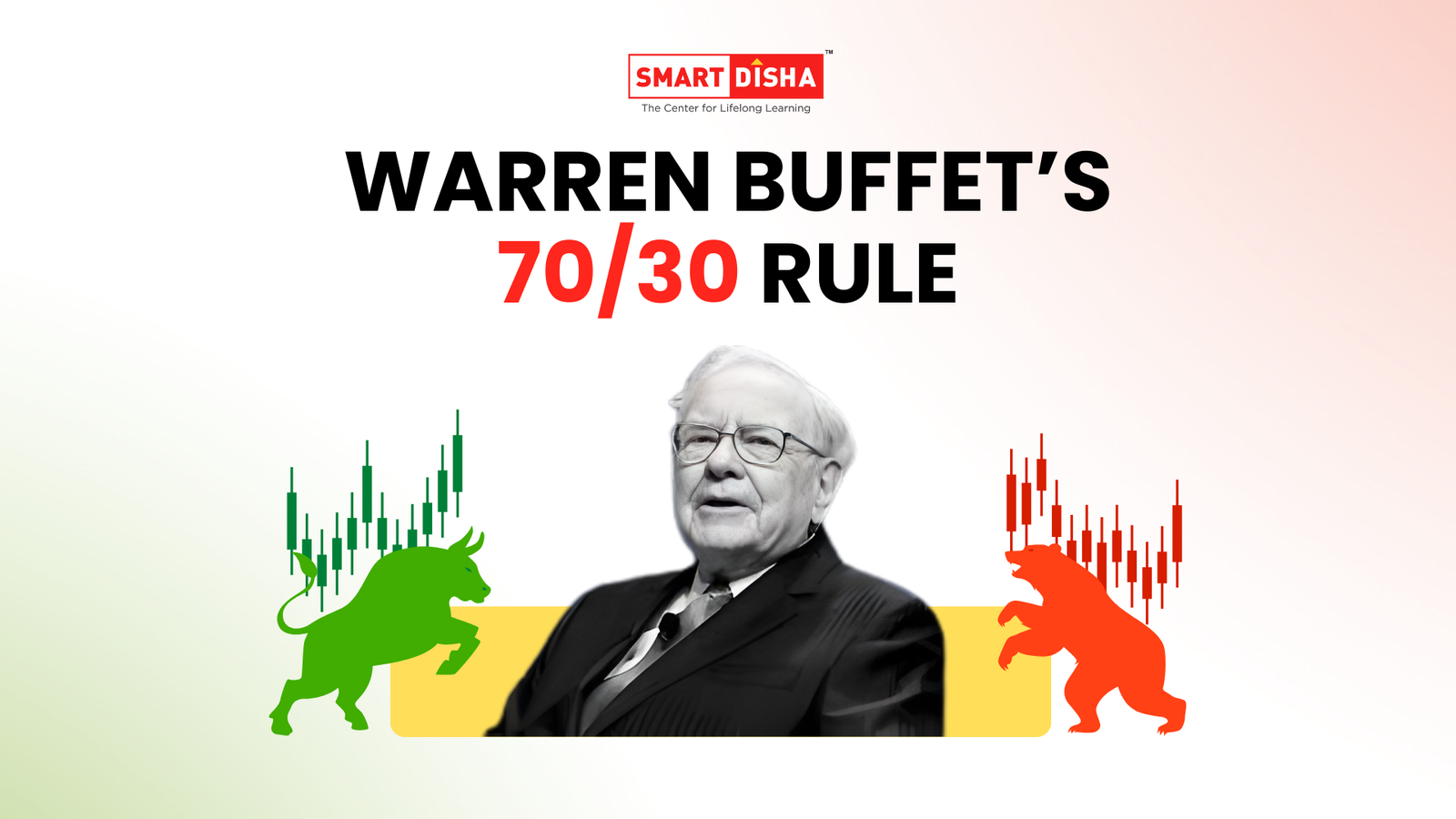 Thumbnail showing Warren Buffett with bull and bear market icons, highlighting the Buffett 70 30 investment rule