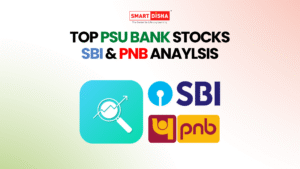 Top PSU bank stocks analysis showing SBI and PNB logos with market research icon, highlighting public sector bank performance for Budget 2026