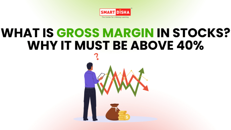Gross margin in stocks concept showing person analyzing stock chart with profit trends and financial growth indicators above 40 percent